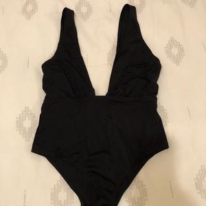 Black ASOS one piece swim suit low front and back